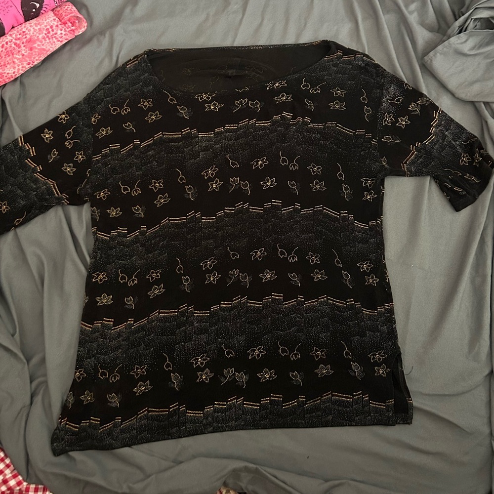NISSI Black Short-Sleeve Knit mini Dress with Beaded Pattern